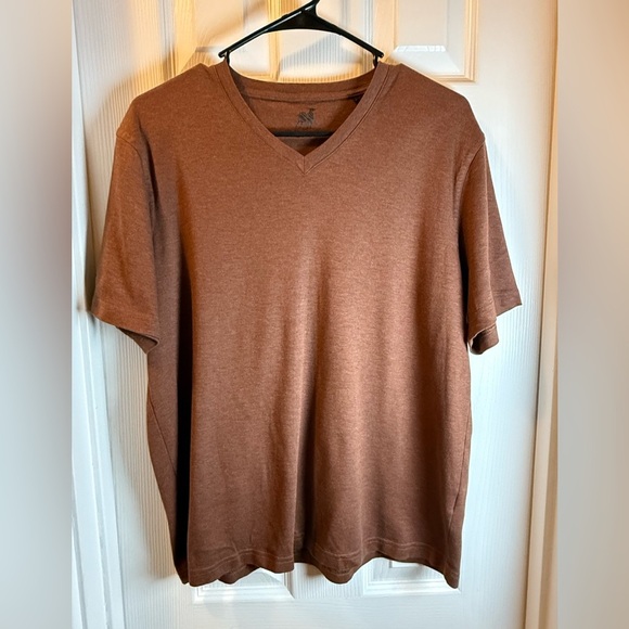 Raffi Men's Brown Short Sleeve V-Neck Tee Shirt Casual Pull On Cotton - Picture 1 of 5